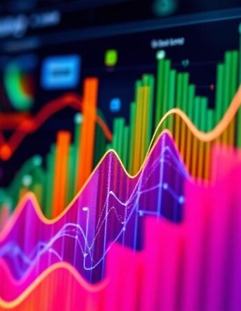 Business analytics dashboard with colorful graphs and metrics
