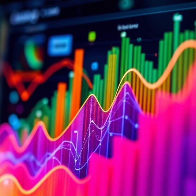 Business analytics dashboard with colorful graphs and metrics