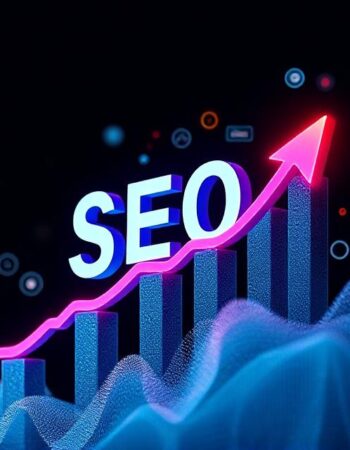 Data-driven SEO trends with upward graph and the word SEO