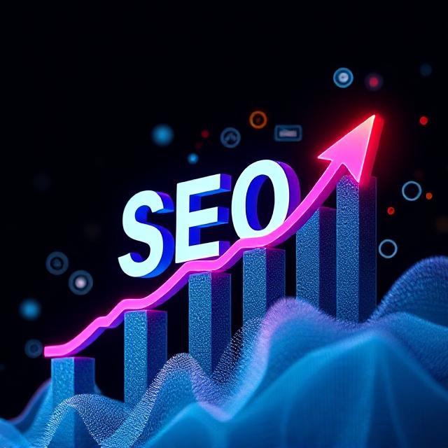 Data-driven SEO trends with upward graph and the word SEO